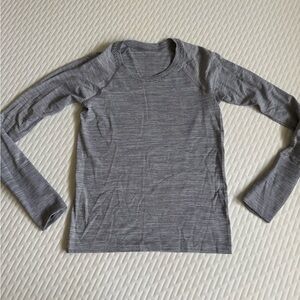 lululemon athletica Swiftly Gray and White Striped Long Sleeve Crew